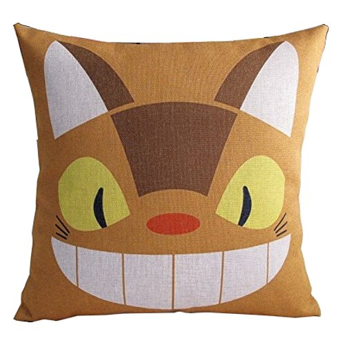 Cartoon Japanese Style Miyazaki Hayao Totoro Series Gift Soft Cotton Blend Linen Throw Pillow Case Decor Cushion Covers Square 18x18 Inch 45x45cm (Yellow)