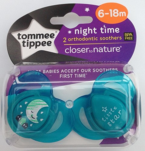 Tommee Tippee Closer To Nature Night Time Soother Twin Pack - 6-18m (Turquoise Little Star)