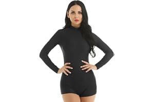 YOOJIA Femme Justaucorps Gymnastique Manches Longues Combishort Danse Classique Ballet Léotard Académique Col Roulé Body Sport Yoga Zip Bodysuit Patinage Grande Taille