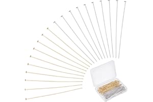 PH PandaHall 200pcs Accessoires de Goupille de Tête en Acier Inoxydable 50x0.7mm Tiges Boucles d'oreille 2 Couleurs pour la Fabrication de Bijoux de Pendentif de Boucle d'oreille, d'or/Argent