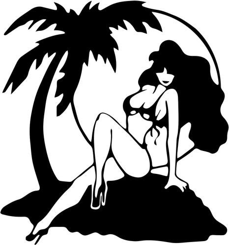 Preisvergleich Produktbild Paradise Island Sexy Girl Vinyl Decal Sticker Bumper Car Truck Window- 6" Tall Gloss Black Color
