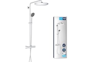 GROHE Vitalio Joy XXL 310 – Wall Mounted Cool Touch Thermostatic Mixer (31 cm Head Shower, Swivel Arm, 11 cm 3 Spray Hand Shower with Easy Clean Nozzles), Water Saving, Chrome, 26400001