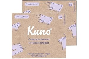 ‎KUNO Waschmittel Blätter Streifen - Nachhaltige Waschstreifen - Waschblätter - Einfache Aufbewahrung - 100% Vegan und optimal für Reisen und Urlaub - Eco (120 Stück (2er Pack), Colorwaschmittel)