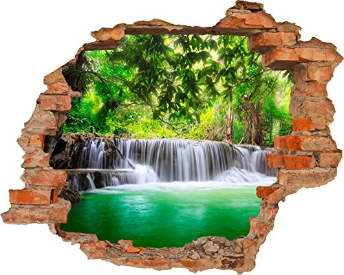 Fototapete 3D Bild Tapete Loch in der Mauer Wasserfall im Wald Grünes Wasser Natur Wilderness