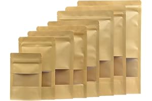 DILPEAK Papiertüten Mit Fenster, Kraftpapier Tüten, Kraftpapiertüten Braun, Kraftpapier Verpackung für Nüsse, Süßigkeiten, Kaffeebohnen, Getreide, Trockenfutter, Tiernahrung usw. Braun 11X17cm 50Stück
