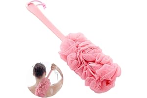 Limeow Scrubber spazzola manico lungo doccia Spugne di pennello Lunga Manico in plastica Scrubber Posteriore Mesh Bath spugna spazzola per Accessori da Bagno per Uomo e Donna (Rosa)