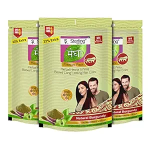 Sterling Naturals Megha Mehandi Hair Care Powder ? Megha Mehandi (Pack Of 3) For Natural Hair Color Solution | For Men & Women (M4 Natural Burgundy)