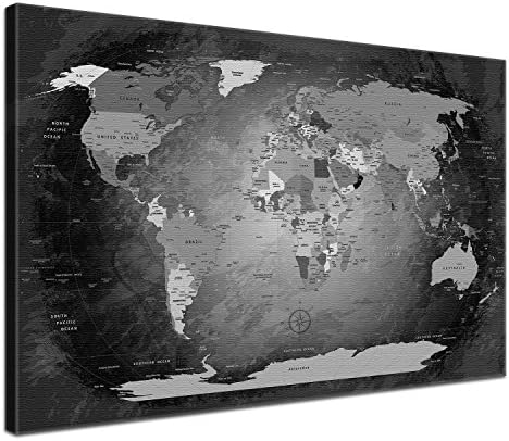 World Map Black and White, 100 x 70 cm, in one part, premium, without cork, english