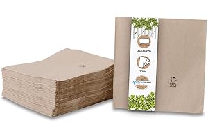 GREENBOX Lot de 100 serviettes à cocktail écologiques en papier recyclé - 33 x 33 cm - Serviettes à cocktail non blanchies, biodégradables, compostables - Marron