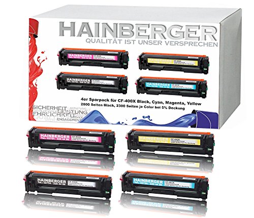 4x Hainberger Toner für HP Color LaserJet Pro M252dw Pro 200 M252n Farblaserdrucker kompatibel zu CF-400X CF-401X CF-402X CF-403X, Schwarz 2.800 Seiten, Color je 2.300 Seiten