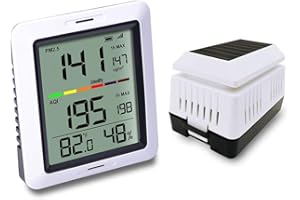 Ecowitt Wireless PM2.5 Air Quality Monitor - WH0290 with Built in Indoor Thermometer Hygrometer Sensor, Wireless Outdoor Solar Powered PM2.5 Sensor WH41, Indeal for Home, Office, Car