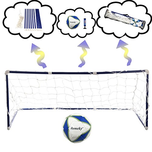 Aoneky Kids Football Goal Set - 1 Goal with Net and Size 3 Soccer Ball - Portable Large Soccer Target, Great Toys and Gifts for Children, Come with Ball Pump and Storage Bag, Perfect for Indoor & Outdoor
