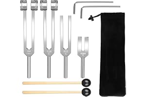Darmlly Tuning Fork Parts (128 Hz, 136,1 Hz, 512 Hz, 4096 Hz) med reflexhammare för helande chakra-set helande musikal