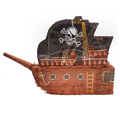 PINATA-SET: Pinata Piratenschiff + 144 Goldmünzen + Schläger + Maske + Süßigkeiten-Füllung - 3