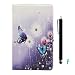 Produktbild PU Leder Hülle Etui für Samsung Galaxy Tab E 9.6 zoll T560/T560 - Aohro [Bunt Glitzer Diamant Muster Design] Kunstleder Ledertasche Flip Case Cover Schutzhülle Tasche mit Ständer +Staub Stecker +Stift, Lila Butterfly