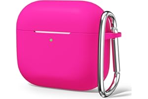 Oakxco Silicone Case for Airpods 4th Generation 2024 with Keychain, Thin Slim Soft TPU Skin Rubber Gel Cute Airpods Case 4 Gen Cover Aesthetic Accessories for Women Girl Female, Neon Hot Pink