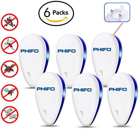 [2018 UPGRADED] Pest Control Ultrasonic Insect Repellent - PHIFO 6 Packs Insect Repellent Mouse Repellent Eco-Friendly Pest Repeller for Human &amp; Pet Safe Pest Warrior, Perfect For Mice, Roaches, Bugs, fleas, Mosquitoes, Spiders (6 Pack)