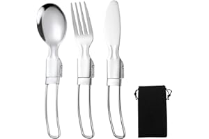 FONWUJIOT 3 Pièces Couvert Camping, Couverts Camping Inox, Couvert Camping Pliable, Set Couverts Voyage, Ensemble de Fourchettes et Cuillères Pliantes, pour Les Voyages de Pique Nique en Plein Air