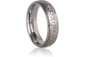 JMFENFA Titan Eheringe für M?nner Frauen, handgeschnitzte Ringband mit Blumengravur 6MM Größe 54, 60, 62, 67