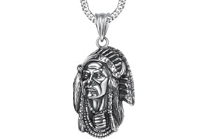 BOBIJOO JEWELRY - Imposant Pendentif Collier Tête d'Indien Amérindien Little Horse Chef Sioux Acier Argenté Chaîne