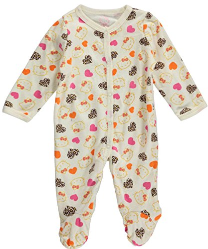 Hello Kitty Baby Girls' "Leopard Heart" Footed Coverall - ivory, 3 - 6 months