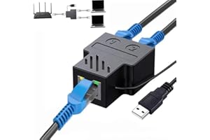Panlouting RJ45 Ethernet 1 auf 2 Splitter Adapter, 2 Ports zur Gleichzeitigen Nutzung, Hohe Geschwindigkeit 100 Mbit/s, Internet Netzwerk LAN Steckdosenverlängerung mit USB Anschluss