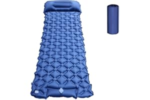 BYGD Matelas de Camping Autogonflant, Tapis de Sol Pneumatique avec Pompe à Pied Oreiller, Boutons sur Le côté pour Le Patchwork pour Tente, Randonnée, Plage (Bleu)