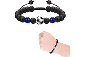 COYUN Bracciale da Calcio Regali,Bracciale Calcio 3D Pietra Naturale Occhio di Tigre Blu,Idee Regalo Ragazzo 5 6 7 8 9 10 11 12 Anni Regalo di Compleanno per Ragazzi, Figlio, Nipote e Fratello