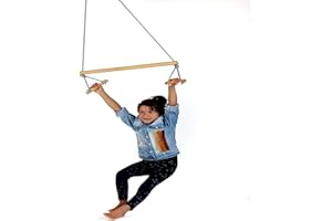 Jungengel Trapez Schaukel Holz 80 cm - 2-in-1 Kinder Turnstange mit Handgriffen, Deckenmontage Set inklusive Dübel, Gymnastik Spielgerät ab 3 Jahren, 60 kg Tragkraft, Indoor