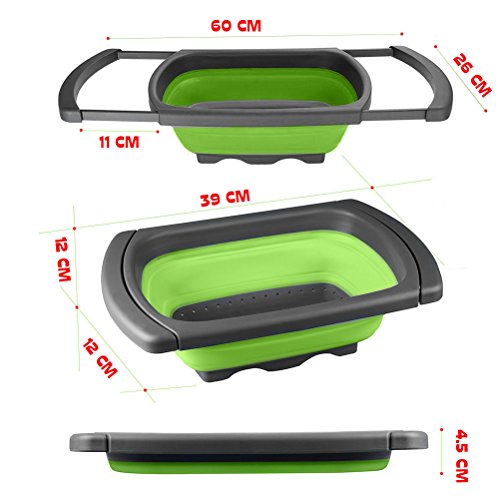 Vicloon Küche Klapp-Sink Silikon Seiher, Faltbarer Seiher, Grün/3.8L - 4