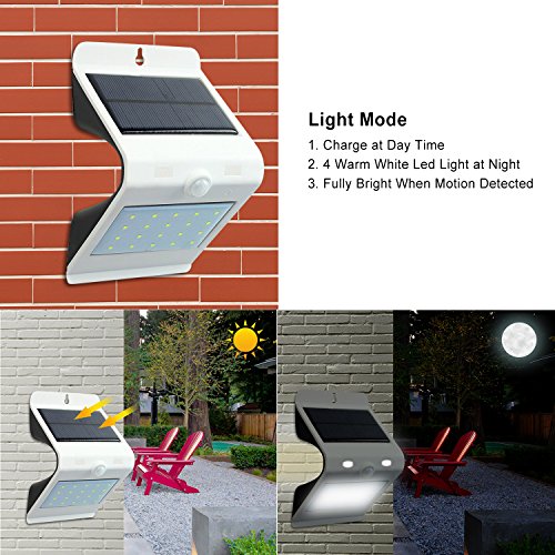 Websun Solar Lights LED Wall Solar-Sicherheits-Licht aktiviert ON / OFF mit Touch Switch Wasserdicht Sicherheits-Bewegungs-Sensor Outdoor Beleuchtung mit 20+4 LED-Licht für Garten, Patio, Exterior Garage (1pcs, weiß) - 7