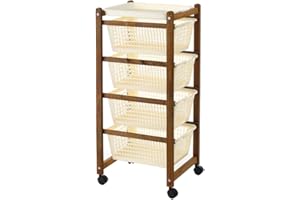 Mottiwood Carrello da Cucina, Carrelli Salvaspazio, 4 Ceste, Legno di Faggio Naturale, 36.2x30x82.3 cm, Montato, Made in Italy (Color Noce)