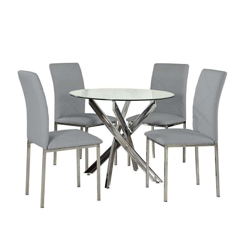 Home Detail Round Clear Glass Dining Table Set with 4 Chairs Choice