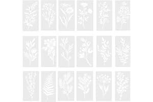 MKEMKA 18 Pcs Flower Stencils for Painting Stencils for Crafts Reusable 6×3 Inch DIY Art Painting Template, Versatile Wild Flower Template for Wood Canvas Wall Scrapbooking Face Home Decor Projects