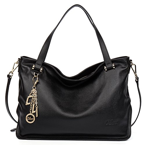 CLUCI Bolso Diseñador de cuero para mujer tipo casual a la moda maletín de chica señora universidad Negro Grande