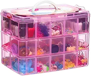 SMARTY 3 Layer Stack-able Storage Container with Handle with 30 Adjustable Compartments Sewing, Embroidery Accessories, Kids Toy, Beauty Supplies,Jewelry.