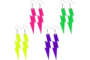 SPETNGSAKE 4 Paar Blitz Neon Ohrringe für Grün Violett Gelb Pinke,80er 90er Jahre Accessoires,Lightning Ohrringe,Acryl Bunte Vintage Neon Accessoires für Jahre Mottopartys,Weihnachten,Halloween