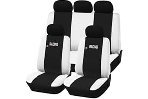 Susy Shop Coprisedili auto universali Made in Italy - Racing - schienali posteriori con 2 zip - airbag compatibili (Nero/Bianco AP)