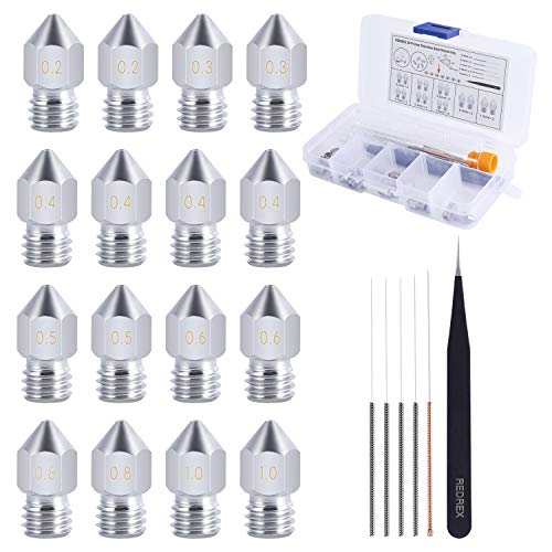 Redrex MK8 - Kit per la Pulizia Della Testa in Acciaio INOX, 0,2/0,3/0,4/0,5/0,6/0,8/1,0 mm, con Kit di Pulizia e Tweezer per Ender 3 Makerbot Reprap DIY