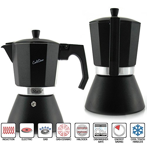 ZEPHYR Z-1173-DI12 CafeSimo 12 Tassen Italienisch Aluminium Espresso Kaffeemaschine Herd Oben Induktion mit Anti-Kalk-Function 600 ml, 0,6 L schwarz - 6
