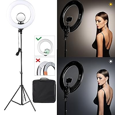 CRAPHY 14" Flash Sutido photo Ring Light, Lumière Anneau Bicolore Dimmable SMD LED 35.5cm Extérieur/23cm intérieur 40W 3200k -5500k pour le Maquillage, le Selfie et le tournage de Vidéo YouTube, avec 2 flitre de couleur + 1x1.8m Trépied + 1 x Hot Sho…