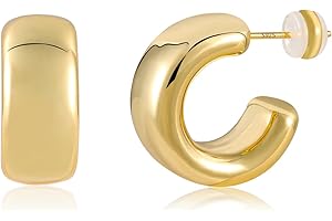 KISSPAT Chunky Gold Silver Hoop Earrings for Women, 14K Gold Large Thick Hoops Hypoallergenic Trendy Lightweight Hoop Earrings Jewelry Gift