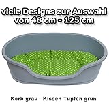 Hundekorb 110 x 74 cm grau + Kissen Tupfen grün