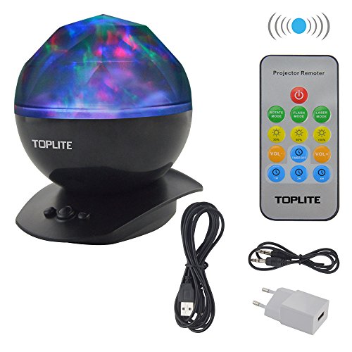 TOPLITE Ozean Projektor mit MP3 Handy Musik Lautsprecher Farbwechsel Ozeanwellen projektor Nachtlicht LED-Nachtlicht Tischleuchte Lampe Dekoration Licht für Kinder Erwachsene Schlafzimmer Kinderzimmer Badezimmer Stimmungslicht (schwarz) - 3