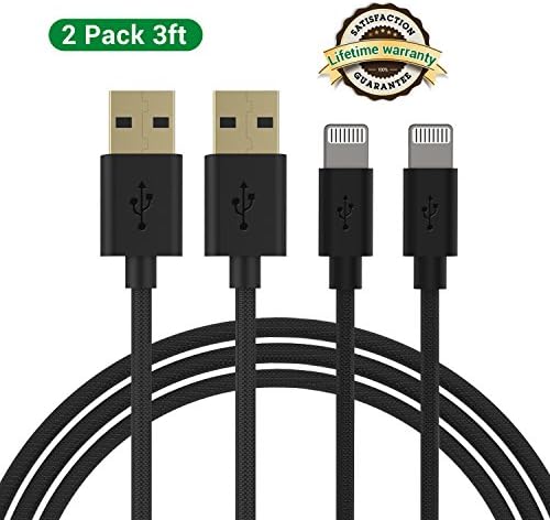 Lightning Cable (MFi Certified), iPhone Charger Cable, 3ft/0.9m Nylon Braided Lightning to USB Cable for iPhone 7 Plus 6S Plus 6 Plus SE 5S 5 5C iPad Pro Air 2 iPad Mini 4 2 iPod Touch 5 Nano 7 (3ft-2Pack)