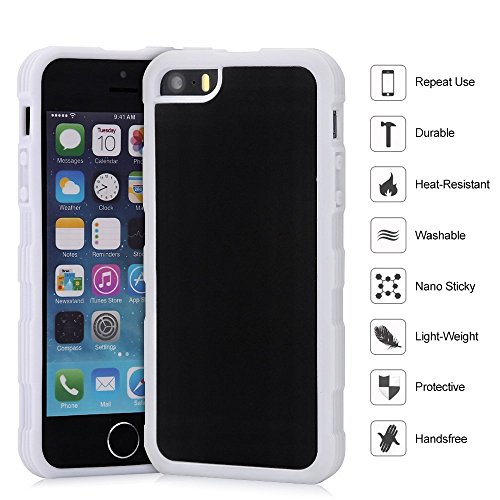 PRUNUS carcasa para tel  fono  para iPhone 5 5s SE  Blanc  adhesiva antigravedad manos libres selfi  ideal para cocinar  maquillarse  lavarse los dientes  usar en el cuarto de aseo regalar una pel  cula de vidrio templado