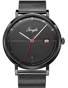 SONGDU Herren Schwarz Uhren Edelstahl Mesh Armband All Black Analog Quarz Gents Armbanduhr Wasserdicht Datum Kalender...