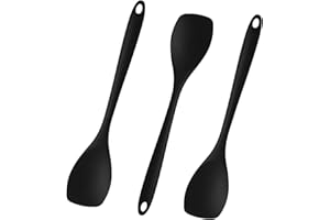 YEWSEAS 3 Rühr Kochlöffel, Schwarz, je 27.5 cm hitzebeständig bis 210°C, ergonomischer Griff, ideal für Antihaftkochgeschirr, Spülmaschinengeeignet