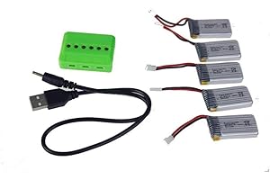 YUNIQUE GREEN-CLEAN-POWER - Zestaw 5 w 1 Ładowarka Adapter + 5x Baterie Litowe 3.7V 380mAh 25C | Dla Hubsan X4, Tera Mini Quadrokopterów | Przedłużone Czasy Lotu, Srebrny | 38X20X7,5 mm - 10 gr