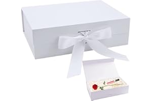CAPGOOST Confezione regalo con fiocco, 21 x 17 x 7 cm, scatola regalo magnetica, scatola regalo, scatola regalo con coperchio, riutilizzabile, decorazione per matrimonio, compleanno, Natale, bianco